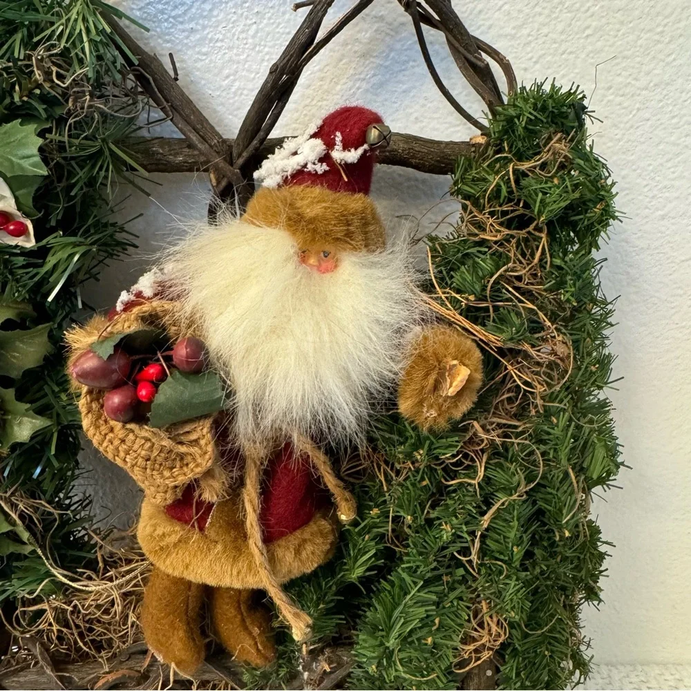 Festive Santa Holiday Wreath – Greenery Christmas Décor